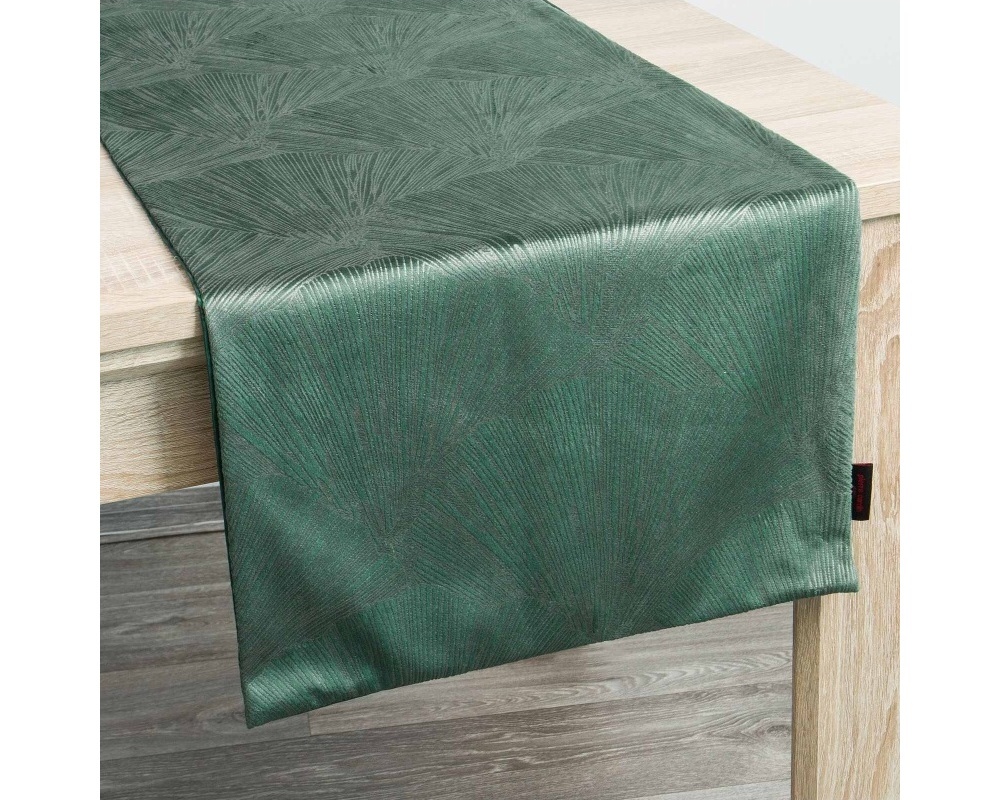 Behúň na stôl Goja, zelený s lesklým vzorom 40 x 140 cm